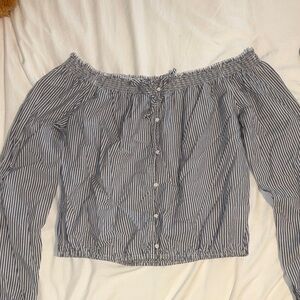Aeropostale Blue Striped Off-Shoulder Blouse